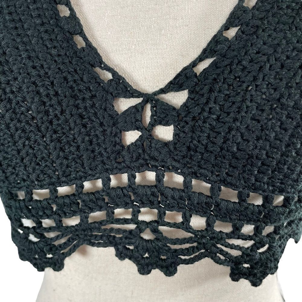 Bear Dance Black Beaded Crochet Bralette Top Small - Picture 2 of 9